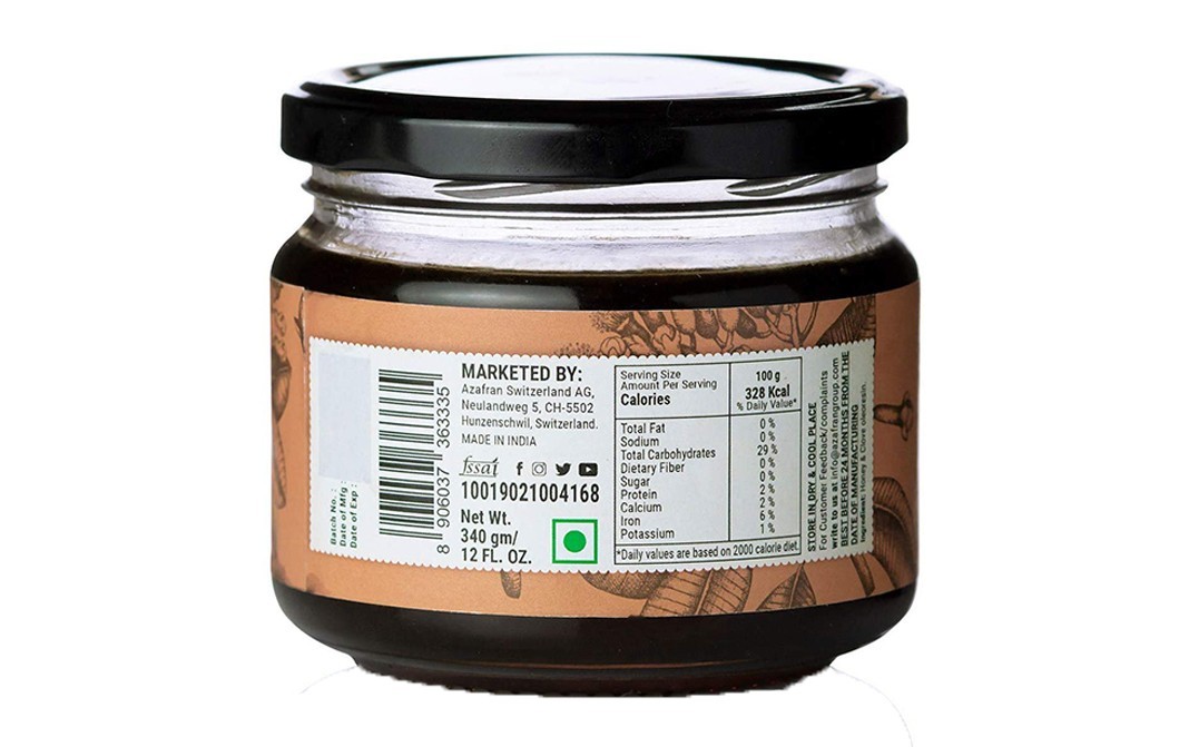 Azafran Wild forest Organic Honey Clove Plantations   Glass Jar  340 grams